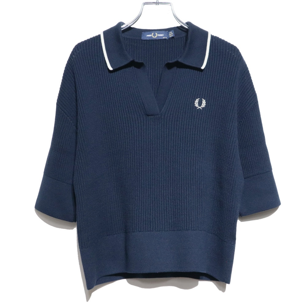 FRED PERRY(フレッドペリー)Open-Collar Mesh Knit Shirt レディース オープン カラー メッシュ ニット シャツ【K9114】