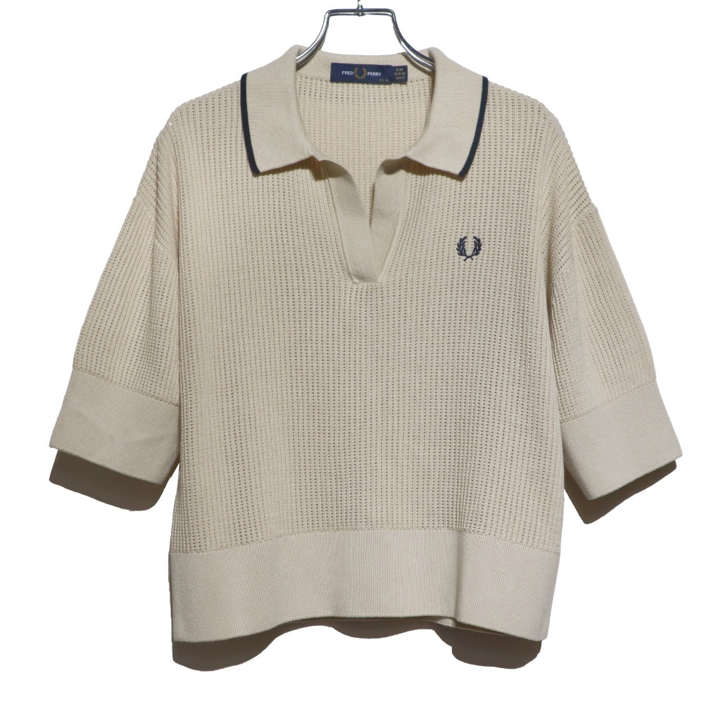 FRED PERRY(フレッドペリー)Open-Collar Mesh Knit Shirt レディース オープン カラー メッシュ ニット シャツ【K9114】