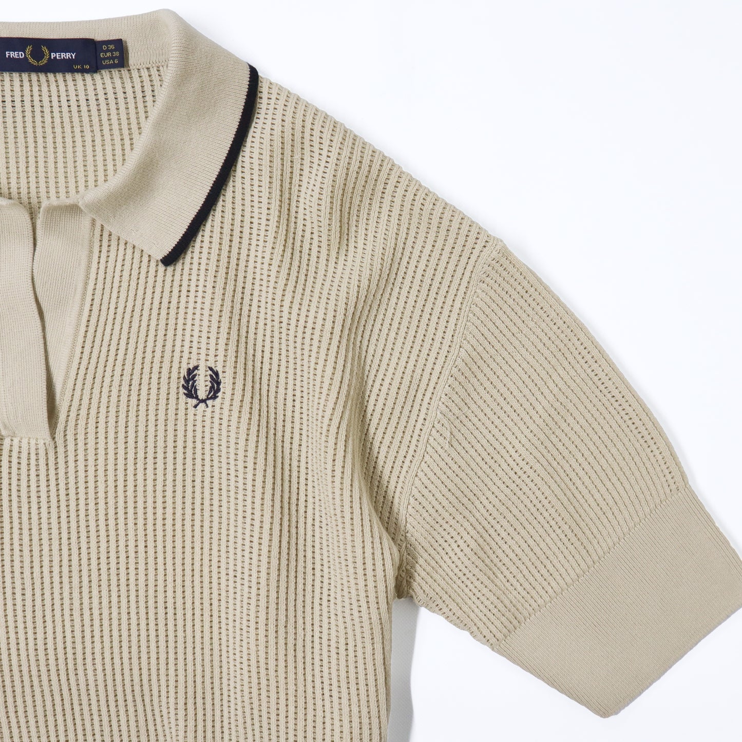 FRED PERRY(フレッドペリー)Open-Collar Mesh Knit Shirt レディース オープン カラー メッシュ ニット シャツ【K9114】