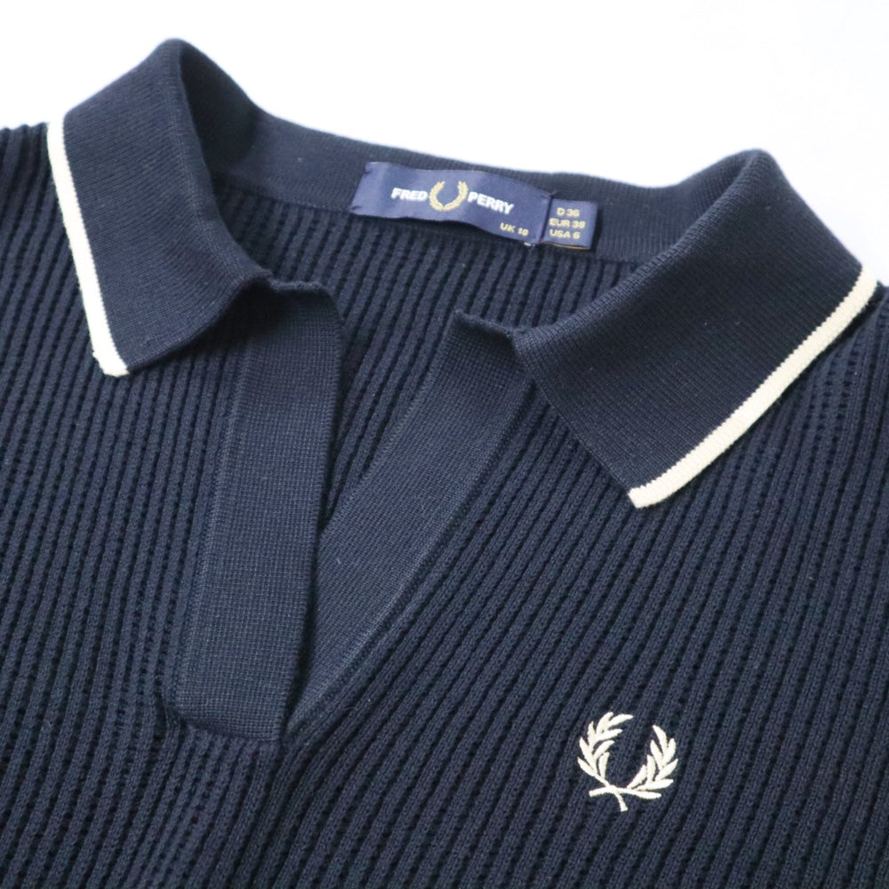 FRED PERRY(フレッドペリー)Open-Collar Mesh Knit Shirt レディース オープン カラー メッシュ ニット シャツ【K9114】