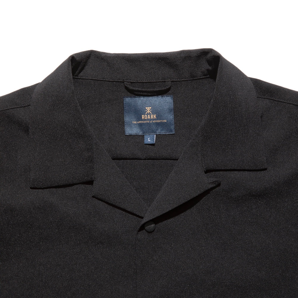 ROARK REVIVAL(ロアーク リバイバル)DELTA LS SHIRTS - w/Polartec ストレッチ ポリエステル オープンカラー シャツ【RWJ950-BLK】