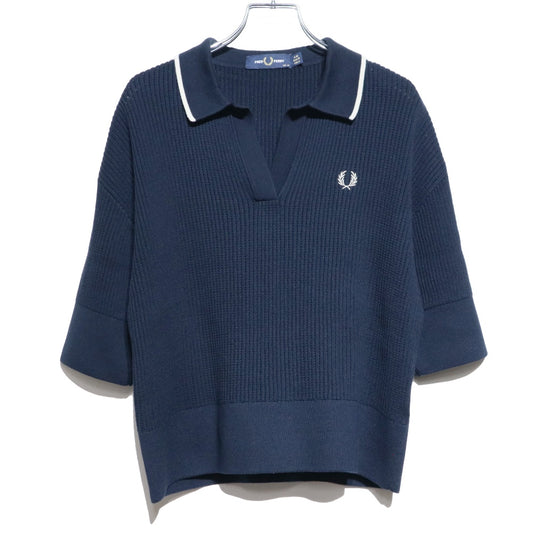 FRED PERRY(フレッドペリー)Open-Collar Mesh Knit Shirt レディース オープン カラー メッシュ ニット シャツ【K9114】