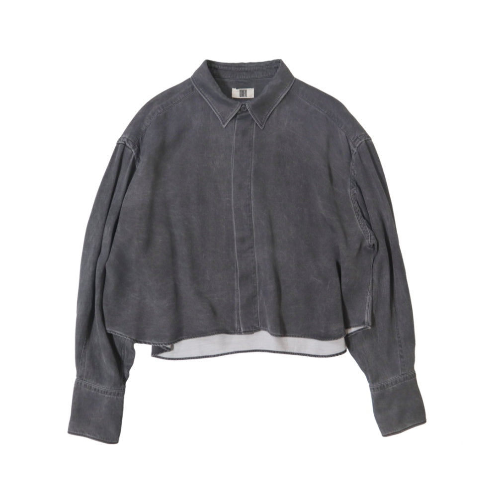 unfil(アンフィル)レディース　レーヨンギャバジンピグメントウォッシュクロップドシャツ "RAYON GABARDINE PIGMENT WASHED CROPPED SHIRT"【WXSP-UW105】