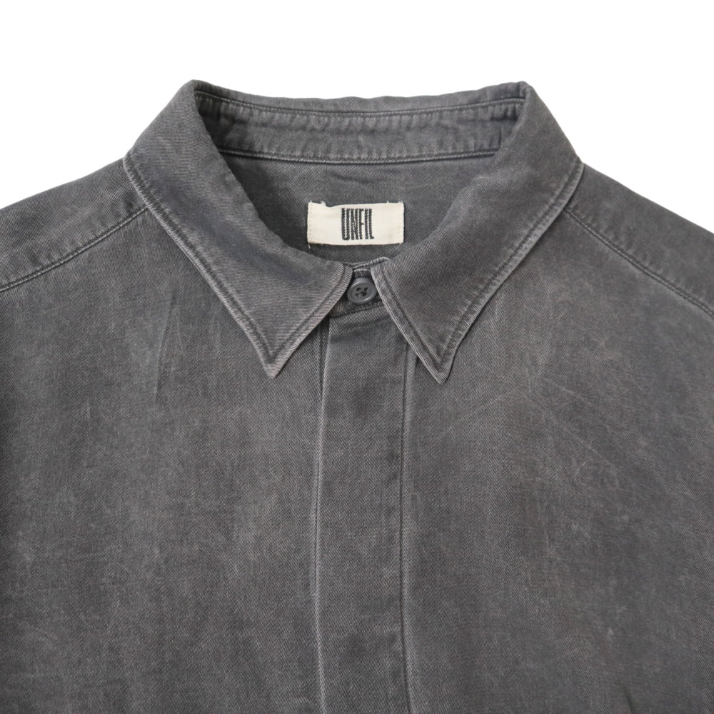 unfil(アンフィル)レディース　レーヨンギャバジンピグメントウォッシュクロップドシャツ "RAYON GABARDINE PIGMENT WASHED CROPPED SHIRT"【WXSP-UW105】