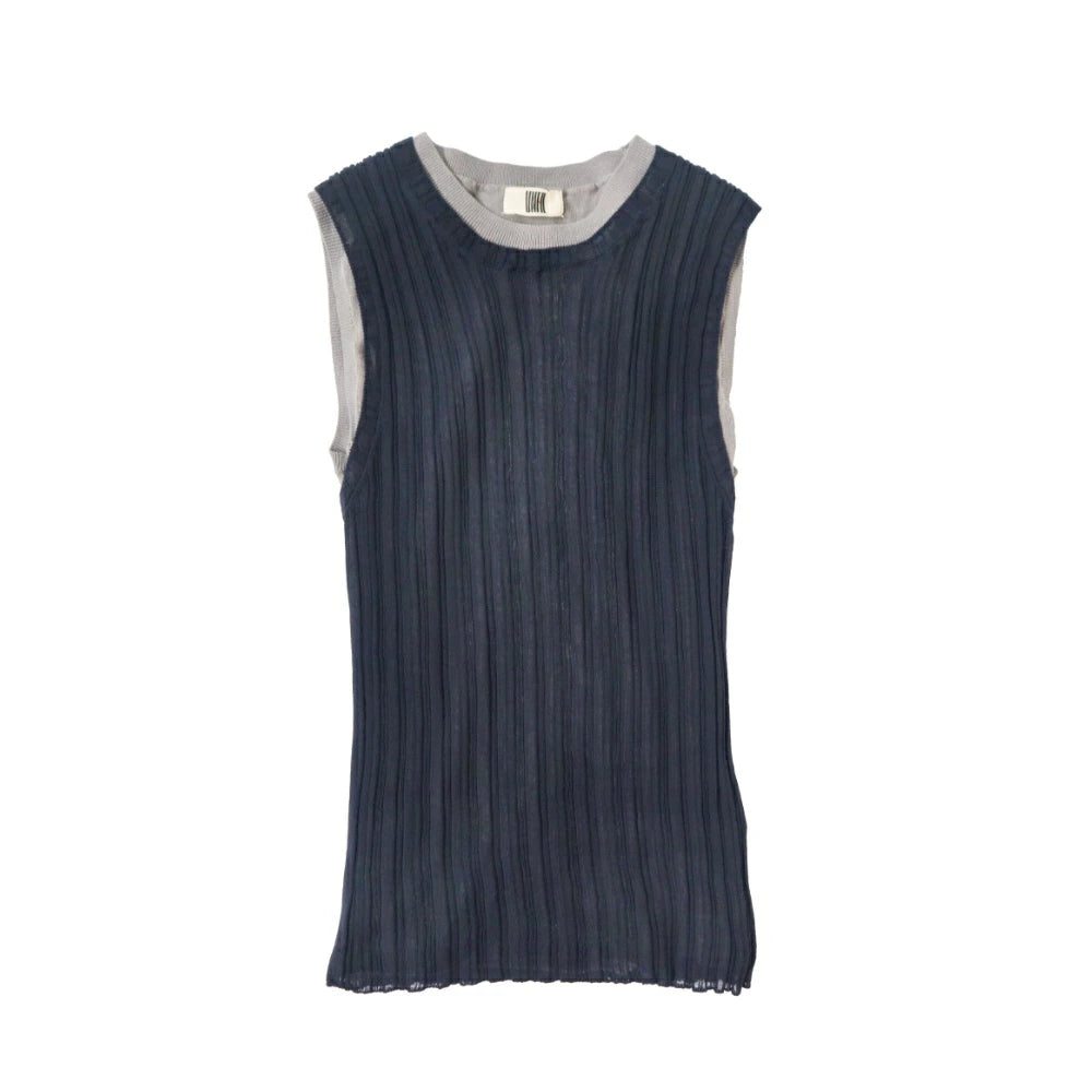 unfil(アンフィル)レディース　ハイツイストコットン シアーニット レイヤード ノースリーブ トップス　"HIGH-TWISTED COTTON SHEER KNIT LAYERED SLEEVELESS TOP"【WXSP-UW138】