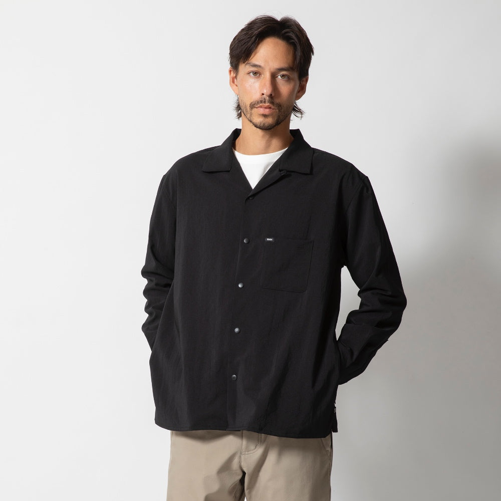 ROARK REVIVAL(ロアーク リバイバル)DELTA LS SHIRTS - w/Polartec ストレッチ ポリエステル オープンカラー シャツ【RWJ950-BLK】