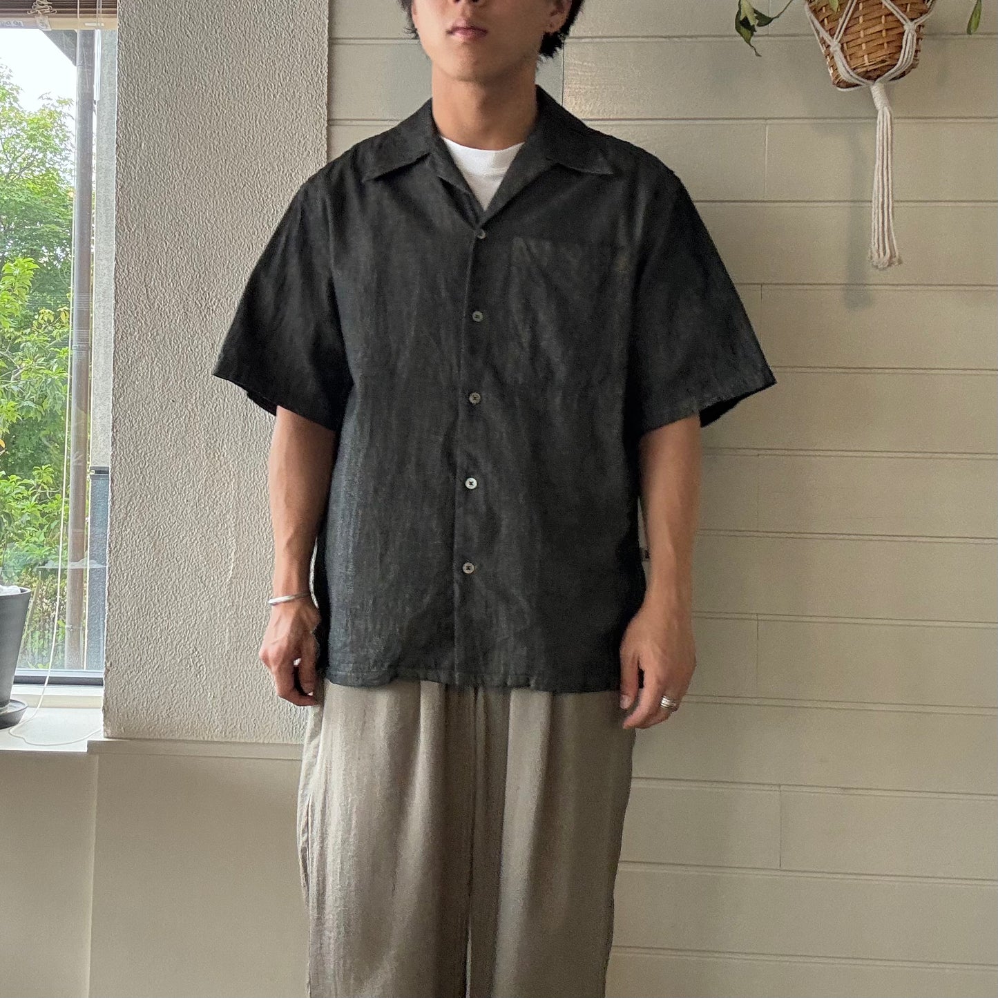 GOODNEIGHBORS SHIRTS(グッドネイバーズシャツ)BORROUGHS Relax Fit S/S Shirts BLACK 群馬泥染め リラックス フィット オープンカラーシャツ【BCS-149】