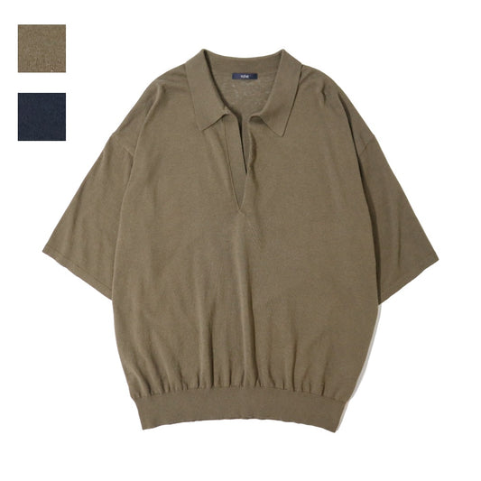 YLÈVE(イレーヴ) メンズ/ COTTON LINEN KNIT SKIPPER POLO コットン/リネン スキッパー シャツ 【1706160074】