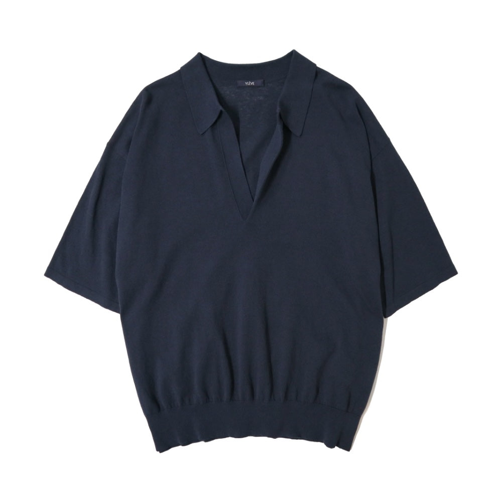 YLÈVE(イレーヴ) メンズ/ COTTON LINEN KNIT SKIPPER POLO コットン